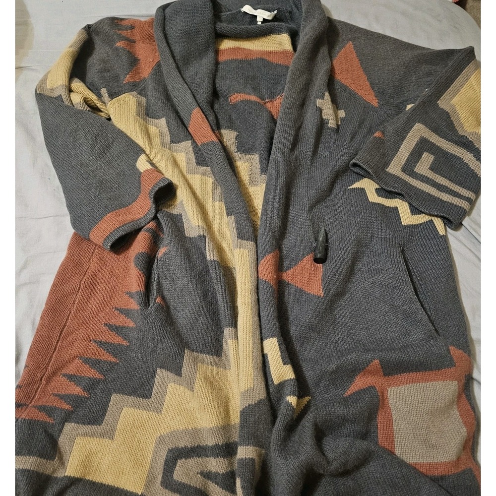 Naked Cashmere Long Shawl Collar Cashmere Cardigan Patterned Aztec 2X